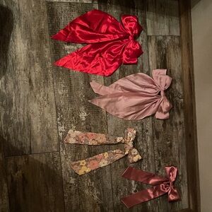 Set of Elegant Hair Bows in Red, Pink, and Floral